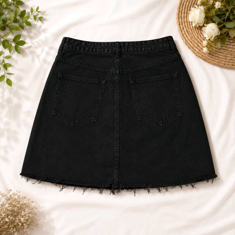 Black Denim A-Line Mini Skirt
