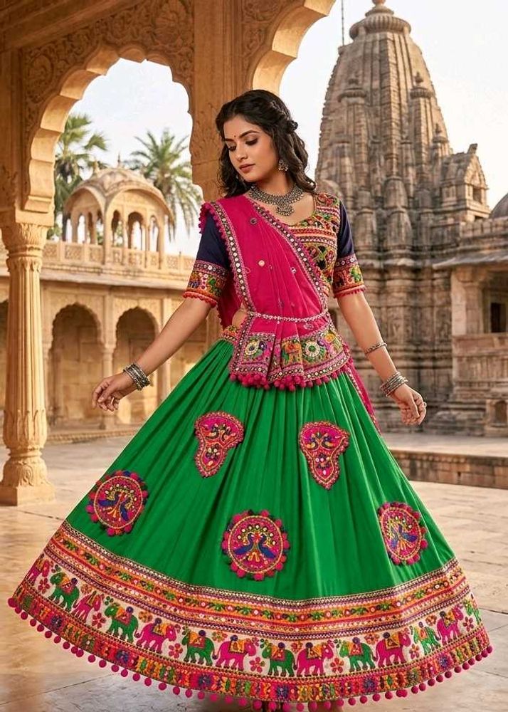 Green And Blue Navratri Lehnga