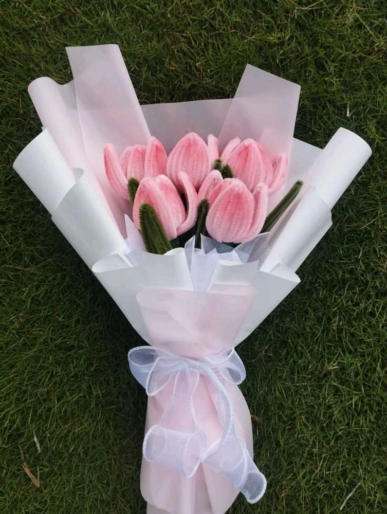 Knitted Pink Tulip Bouquet