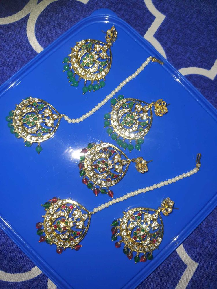 chanbali Earings set of 2 green and multi color