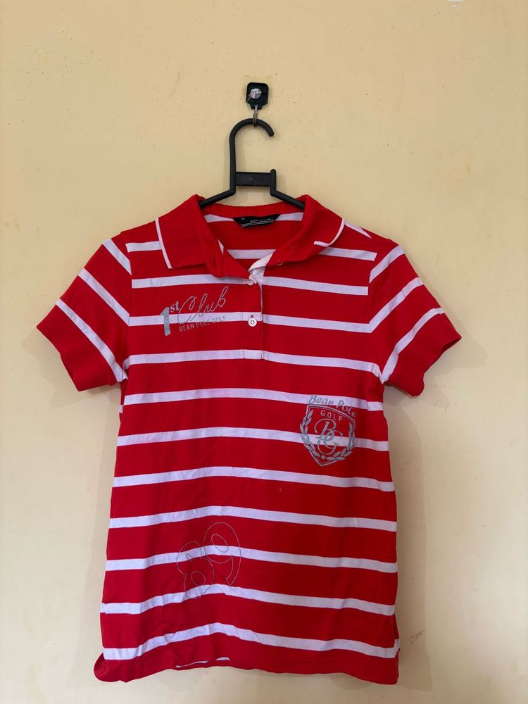 Red &amp; White Striped Polo Shirt