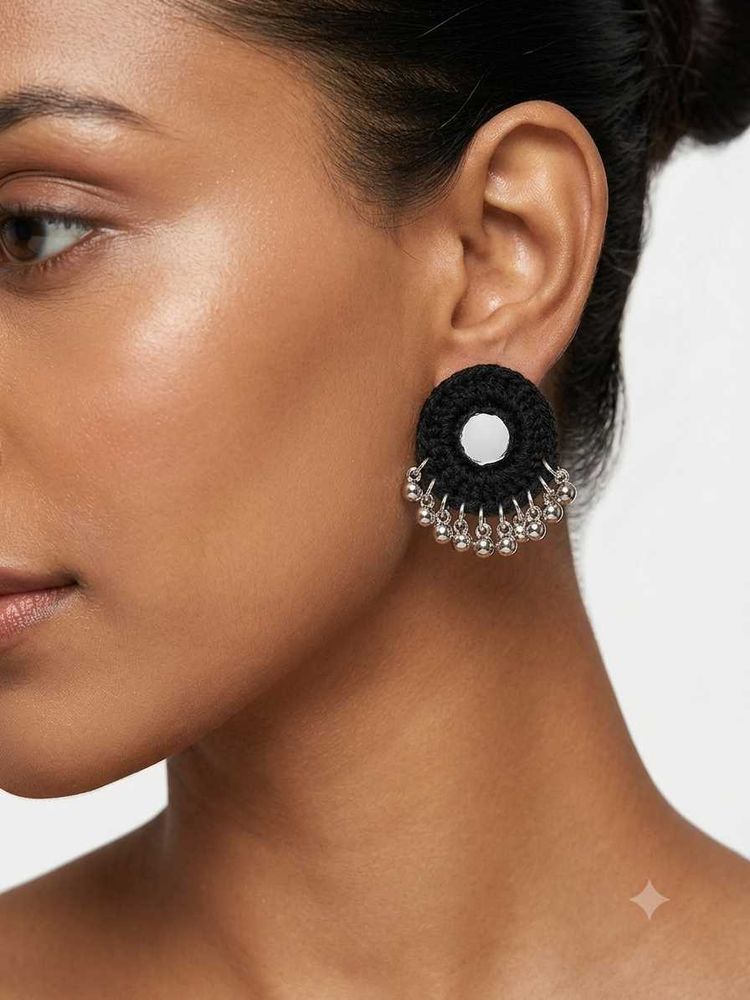 Boho Black Mirror Jhumka Earrings(navratri)