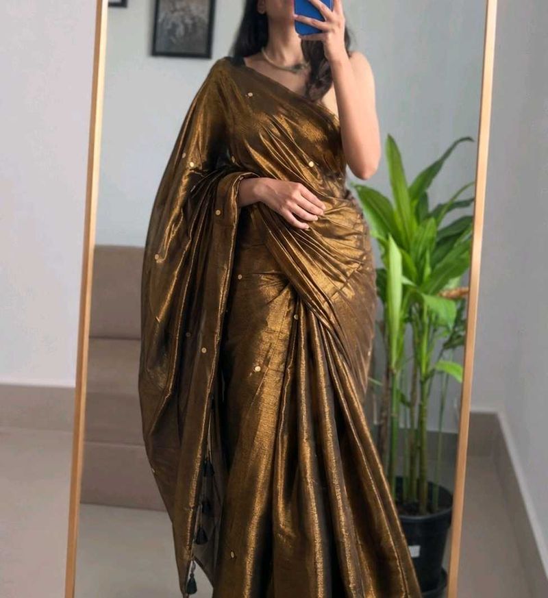 ✨ Premium Bronze Tissue Silk Saree | Gold