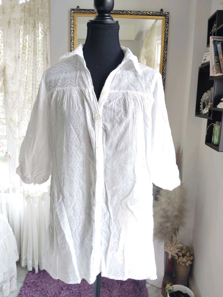 White Cotton Button-Down Tunic
