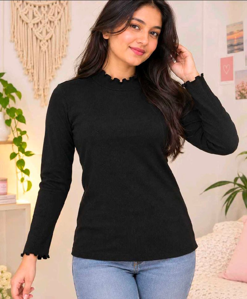 🔥 MEGA SALE 🔥Black Ribbed Mock Neck Top