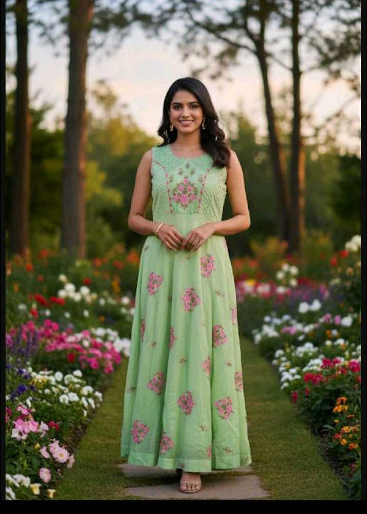 bust 38 Beautiful Green Floral Ethnic Gown