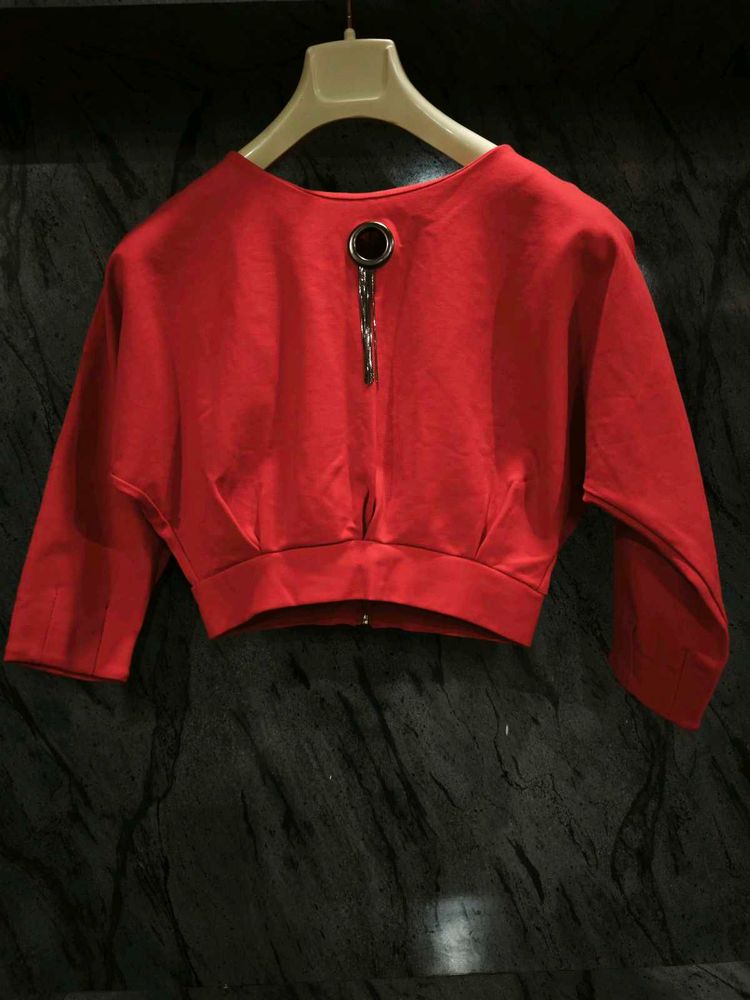 Red Cropped Top with Zipper Detail