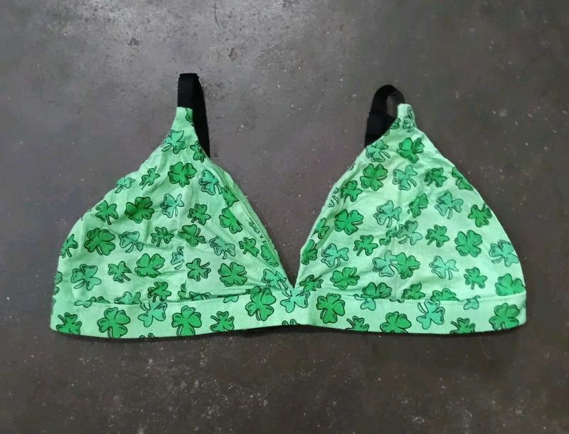 Green Clover Print Bra