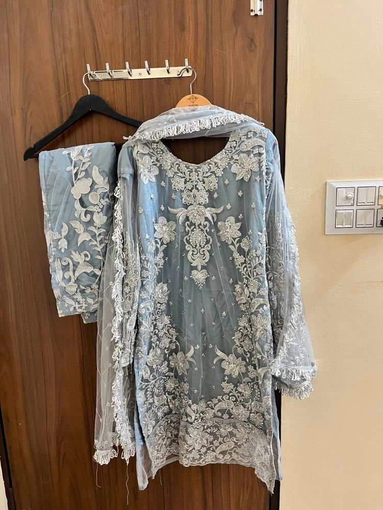Og Stunning Blue Embroidered Pakistani Dress