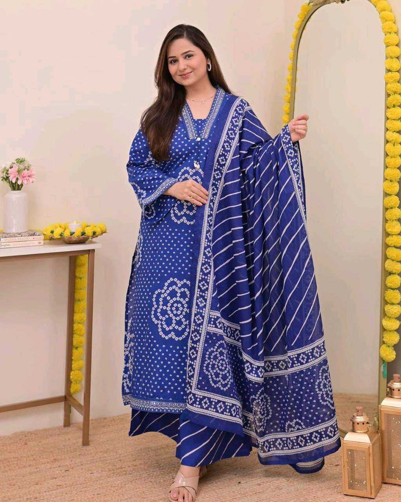Blue Bandhani Print Kurta Set with Dupatta