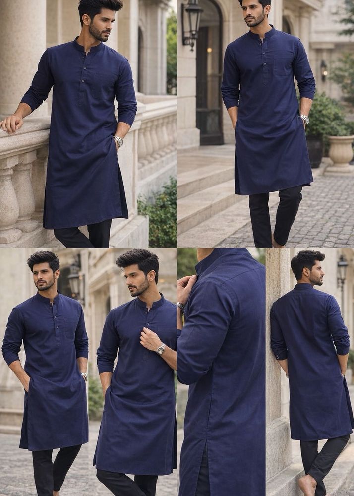 Men Stylish Pure Cotton Navy Blue Stiched Kurta