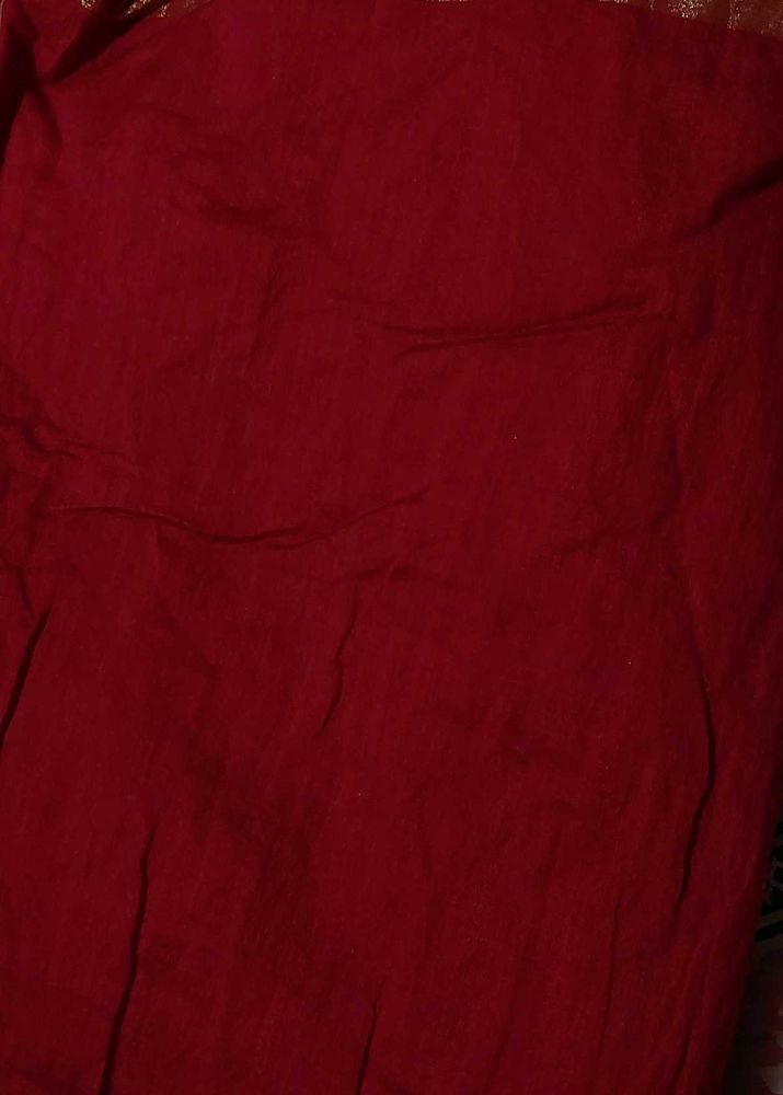 Red Saree with Golden Border