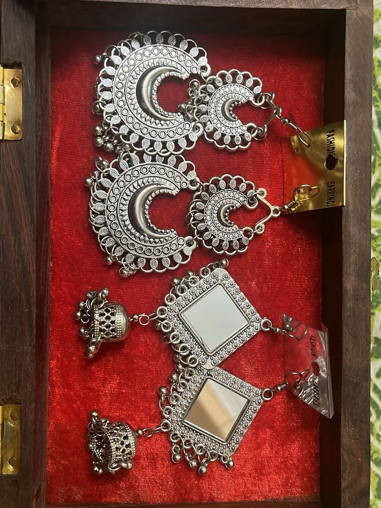 Oxidized Silver Jhumka Earrings set 2