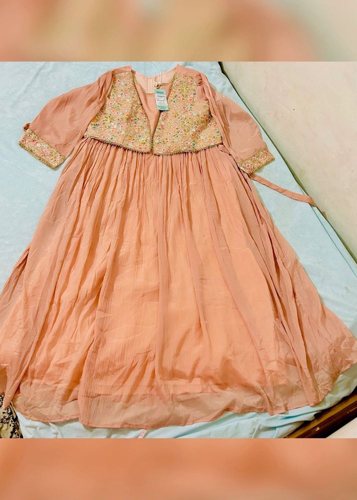 Peach Embroidered Anarkali Dress Fix Price