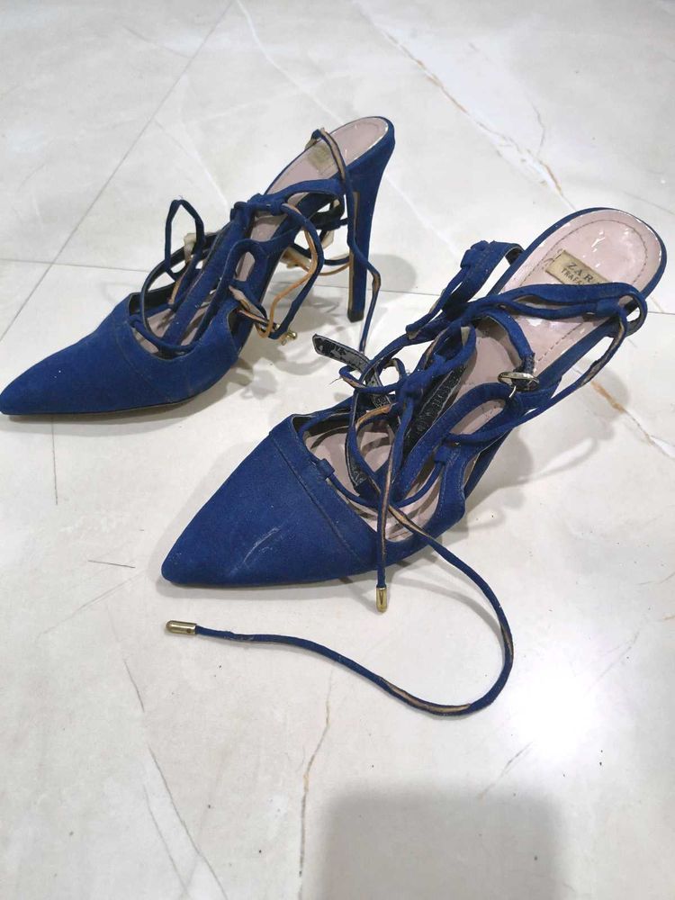 Blue Lace-Up Stiletto Heels