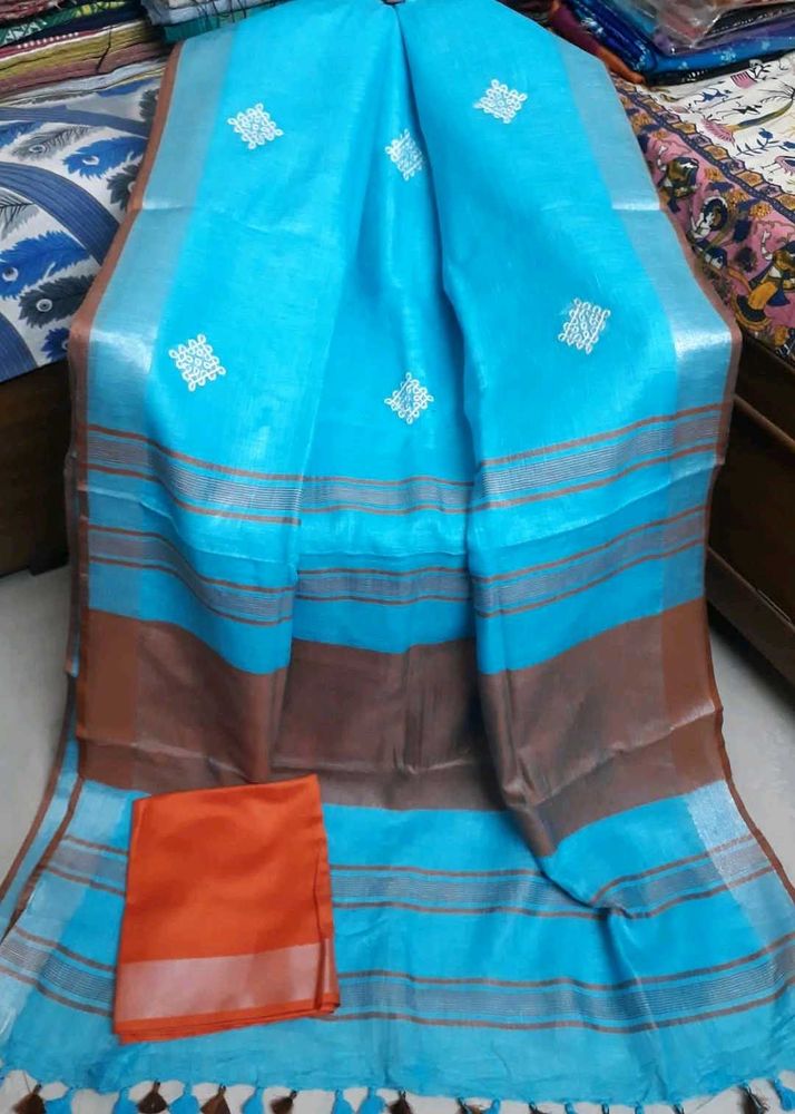 BRAND NEW LINEN EMBROIDERY SAREE