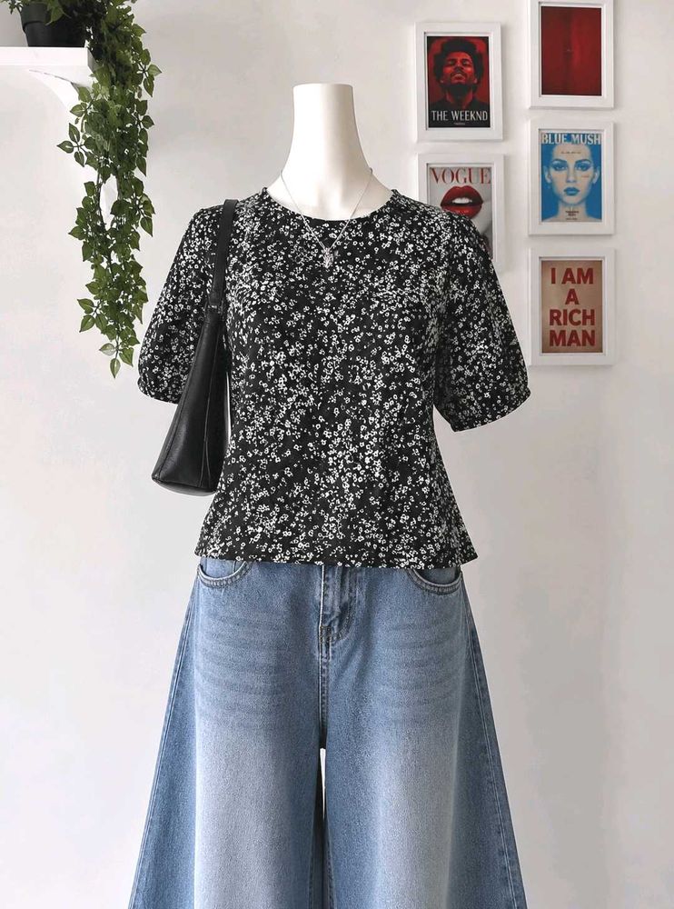 Chic Floral Print Peplum Top