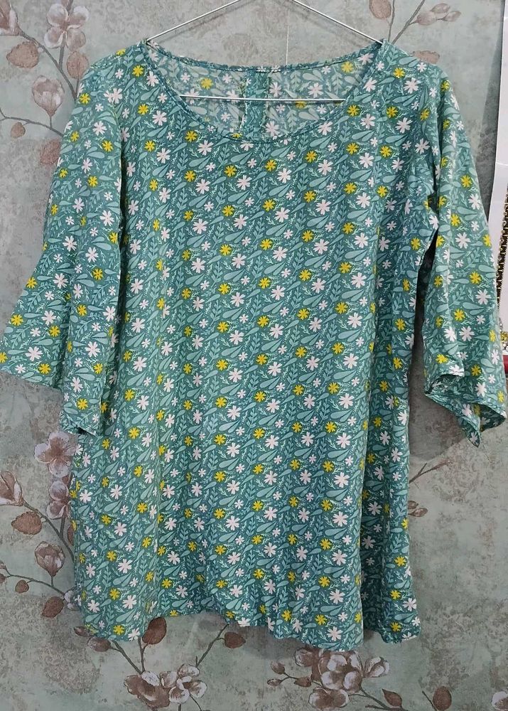Green Floral Bell Sleeve Top