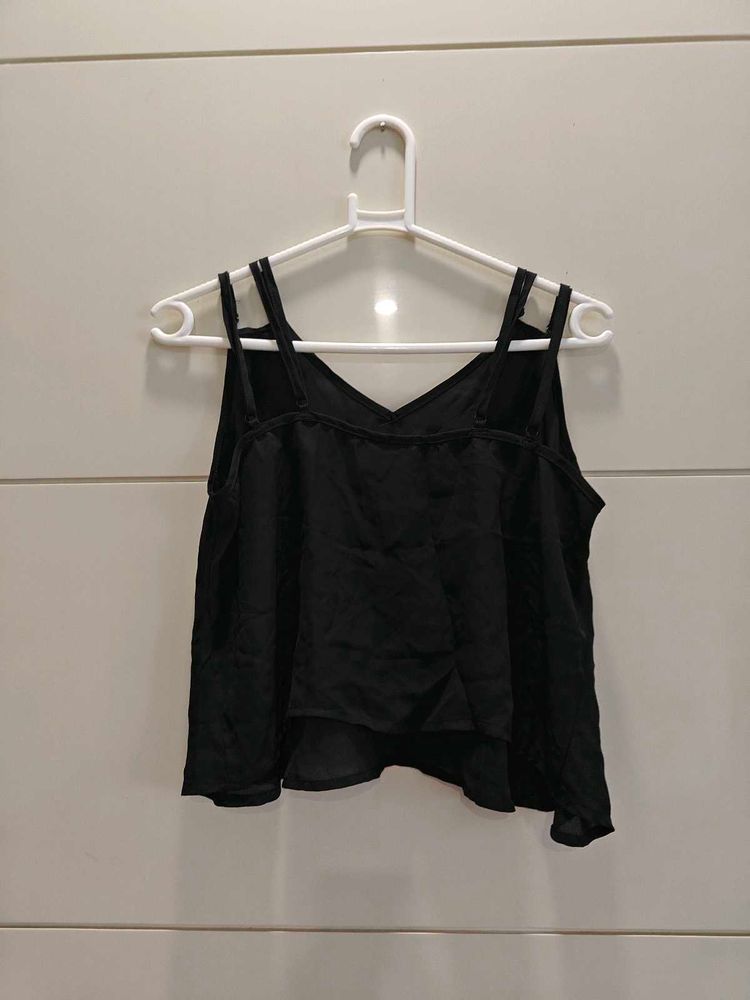 shein black double strappy top in L