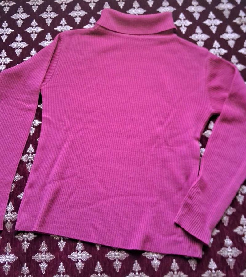 Ribbed Pink Turtleneck Sweater