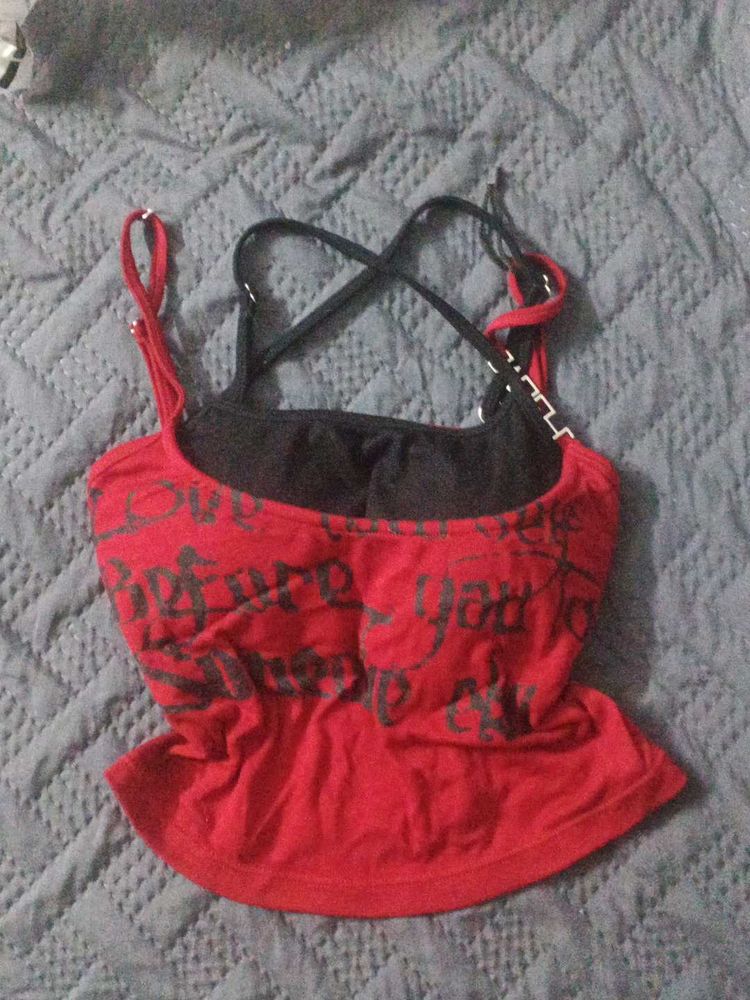 Red Graphic Print grungey pinterest crop Top