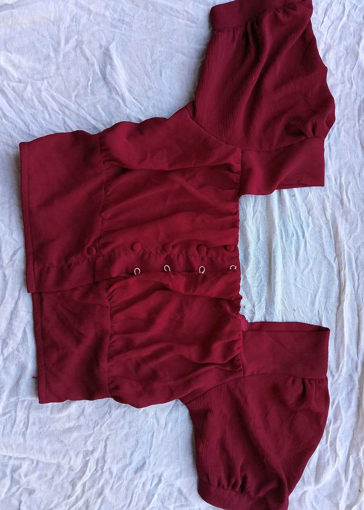 Burgundy Ruched Crop Top