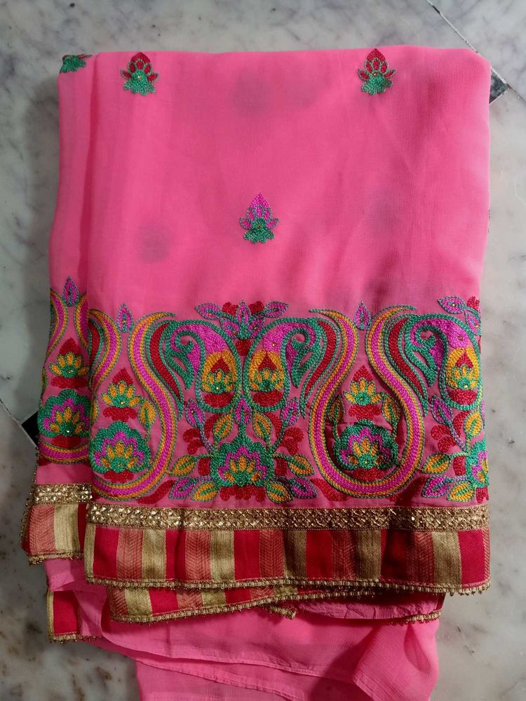 Pink Embroidered Sari