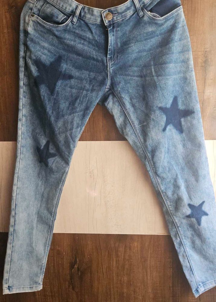 Blue Star Print Denim Jeans