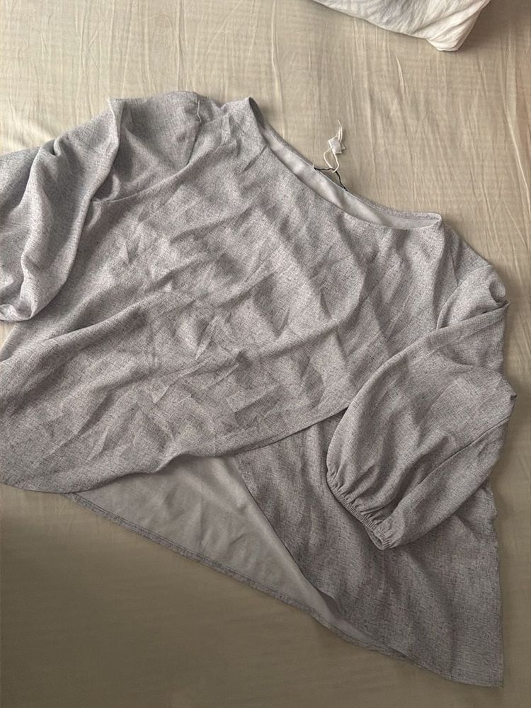 Grey Textured Long Sleeve Top