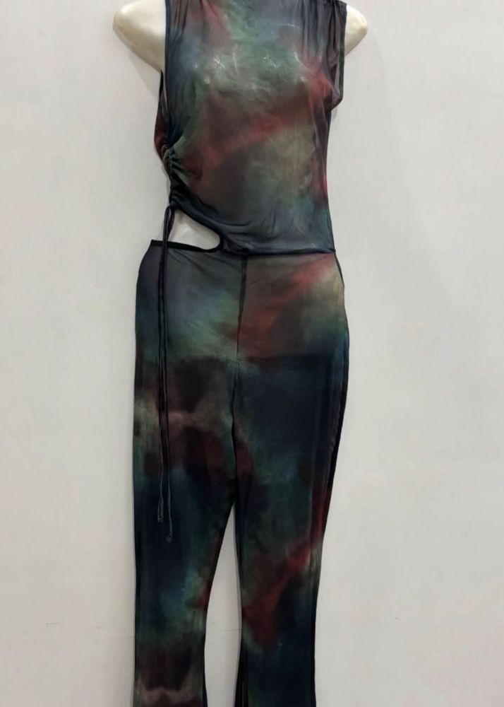 Tie-Dye Mesh Cut-Out Jumpsuit