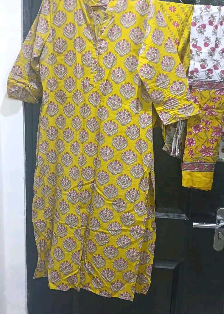 house of patodi Yellow Floral Print Kurta Set
