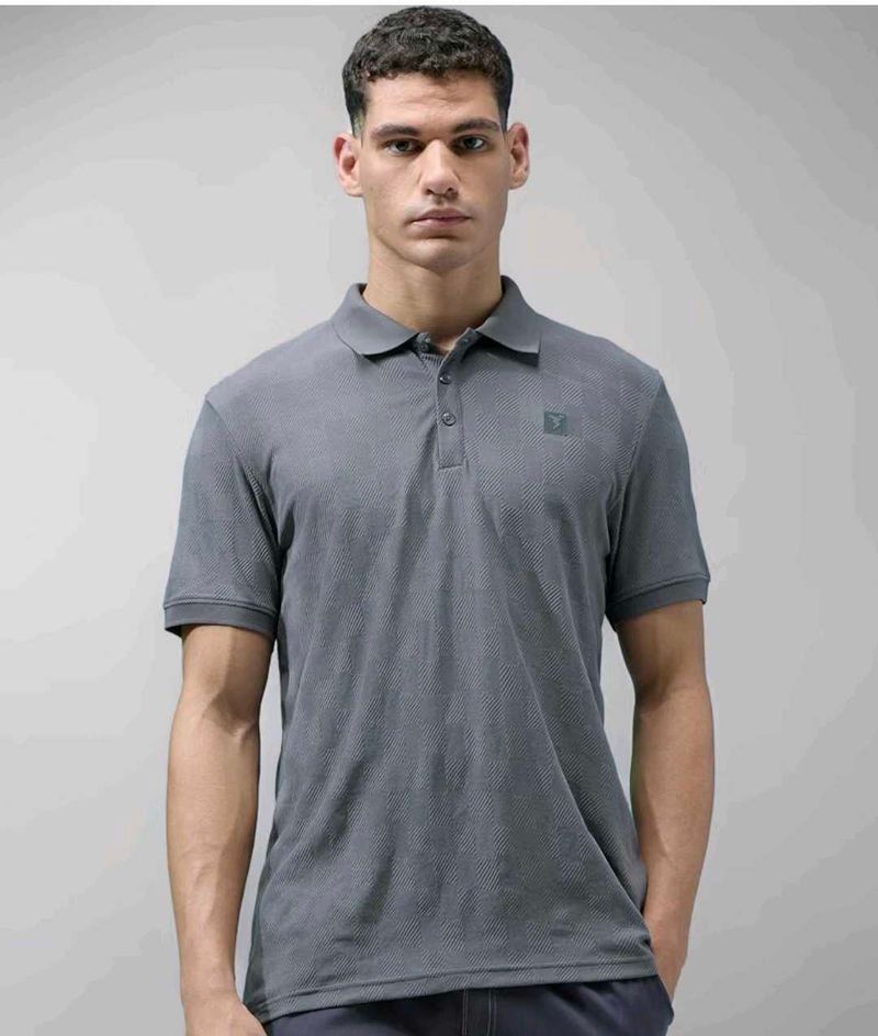 🎽🏏Men's Grey Textured Polo Shirt