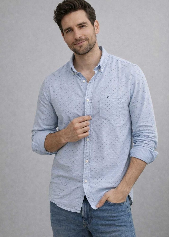 Classic Light Blue Dotted Button-Down Shirt