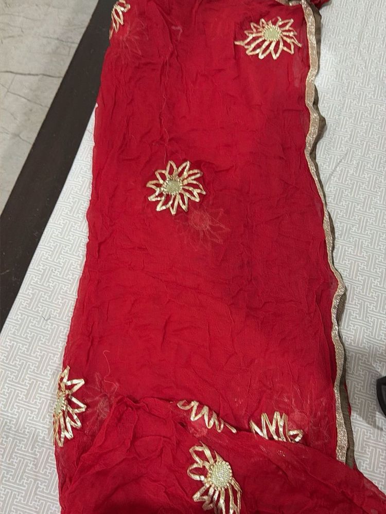 Red Dupatta with Golden Embellishments