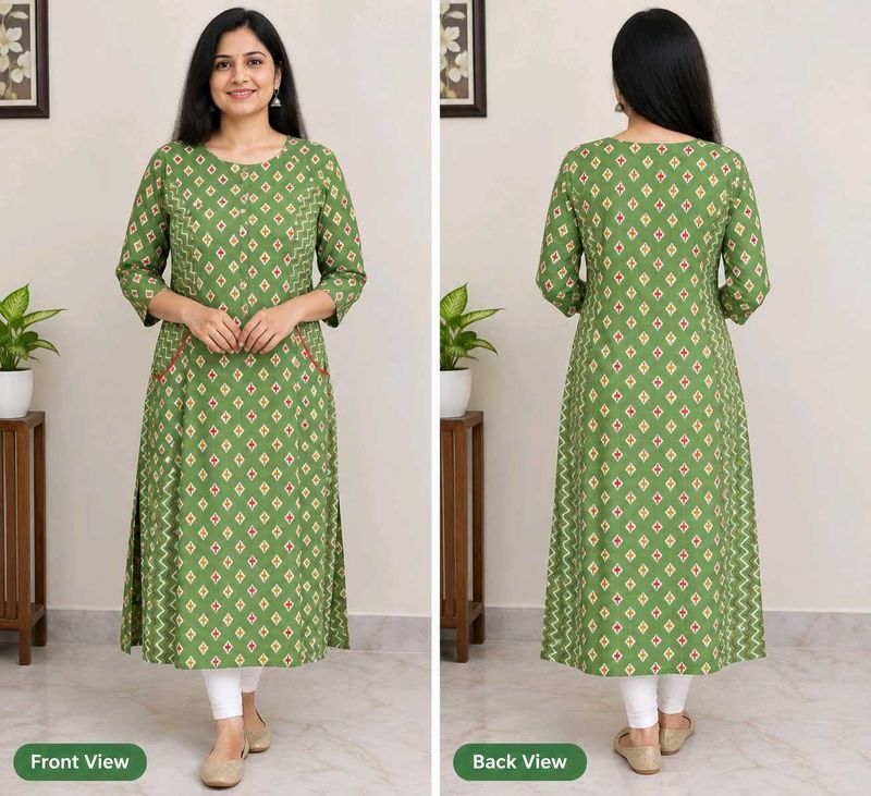Stylish Green Printed Cotton Kurta
