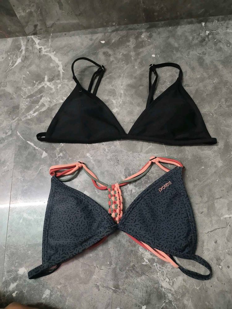 Black &amp; Patterned Bikini Tops (Set of 2)