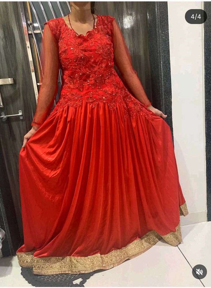 Stunning Red Embroidered Ethnic Gown