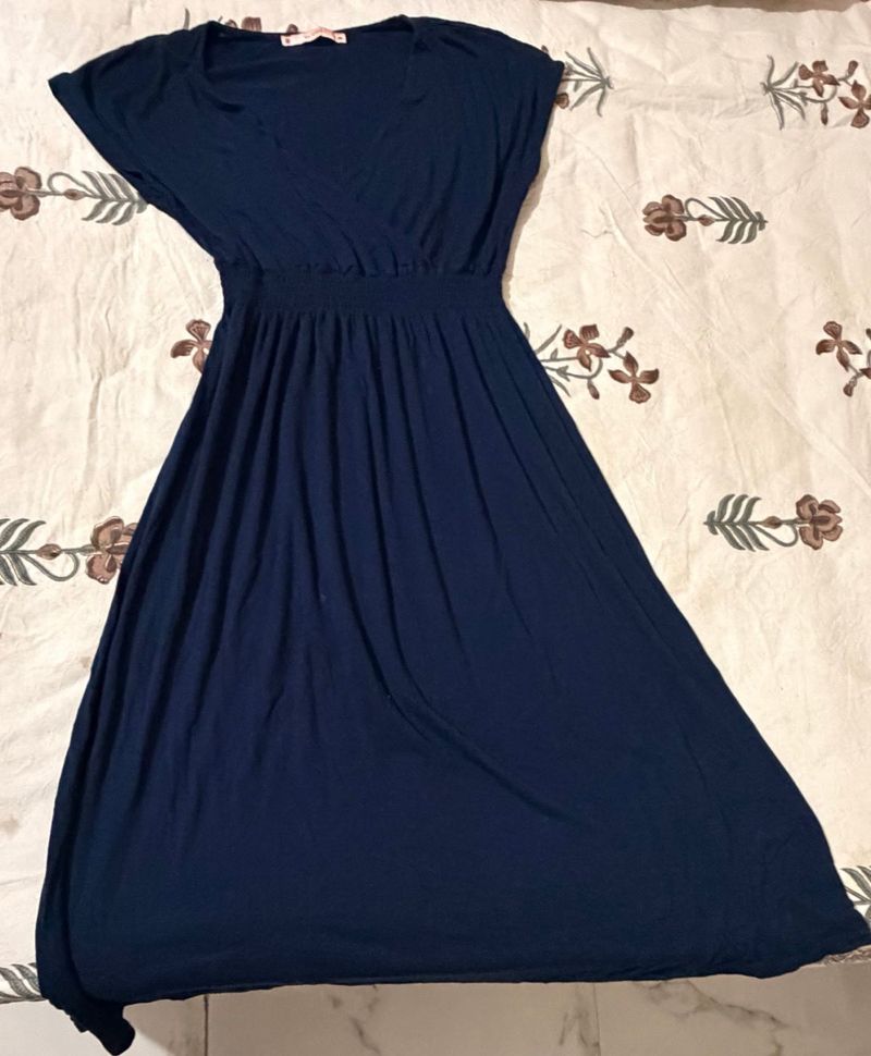 Navy Blue V-Neck Maxi Dress