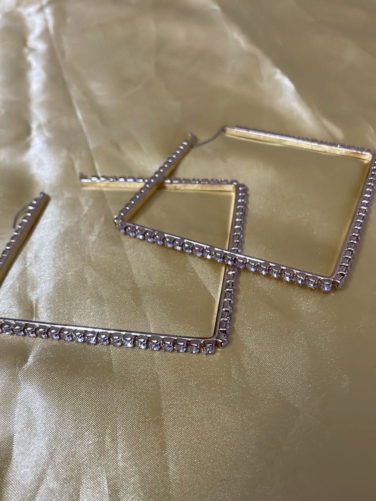 Large Square Rhinestone Hoop Earrings
