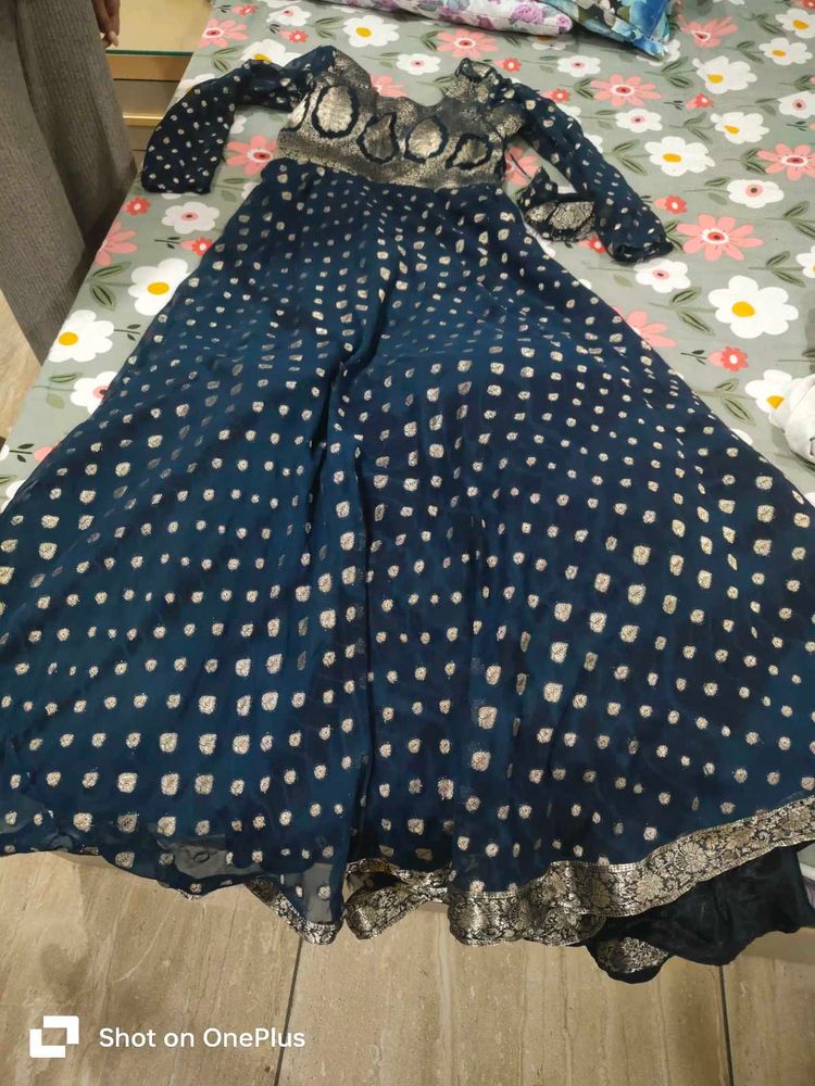 Elegant Blue &amp; Silver Ethnic Gown