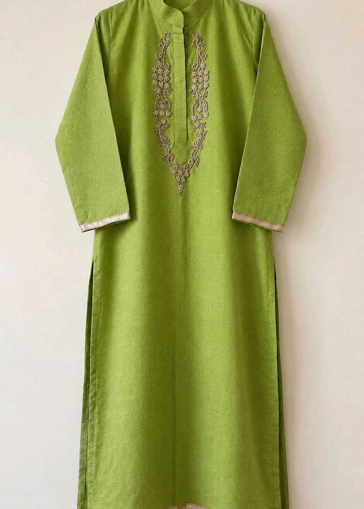 Lime Green Embroidered Kurta