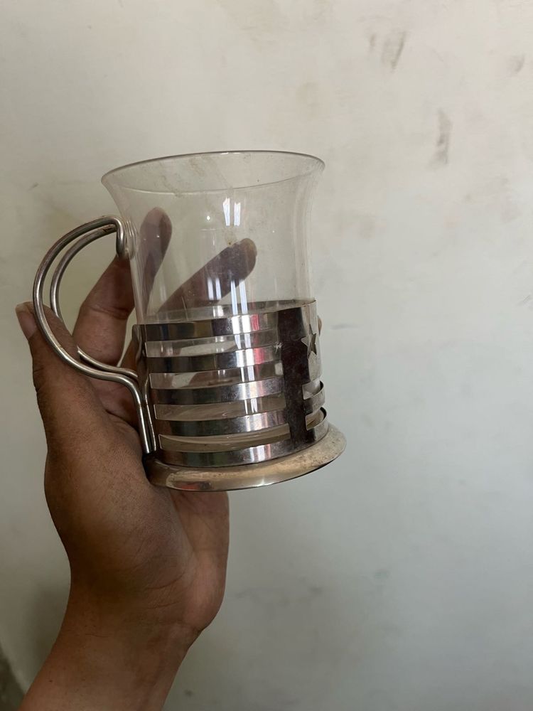 Vintage Glass and Metal Tea Cup
