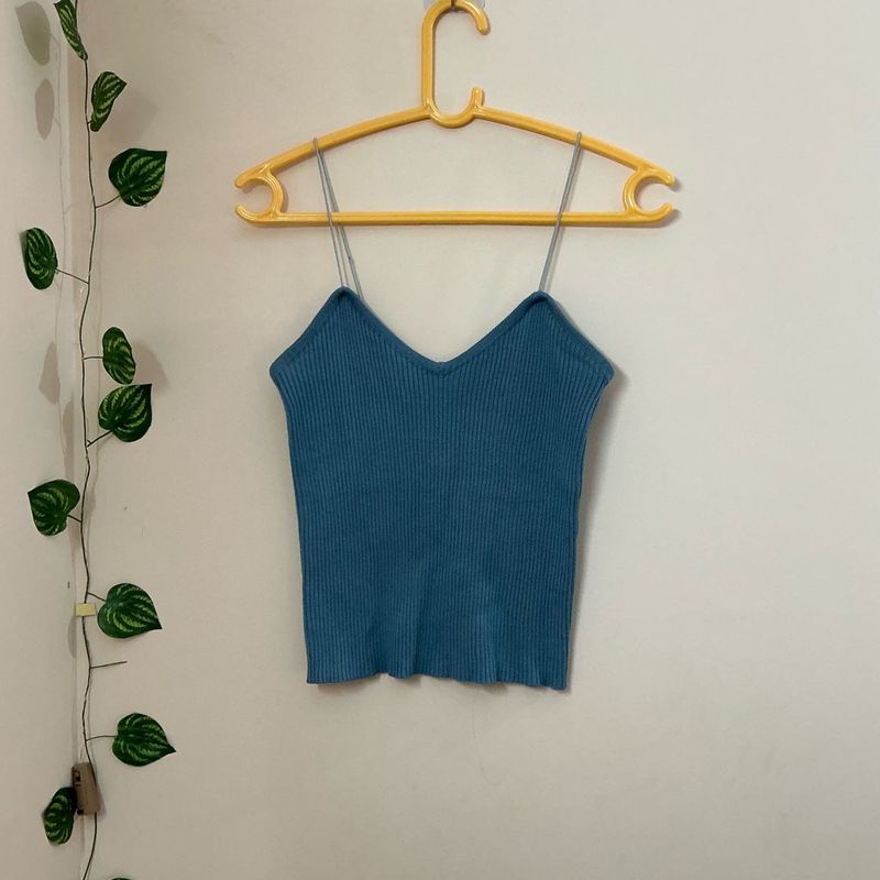 Blue Ribbed Cami Top