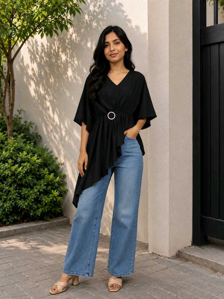 Stylish Black Kaftan Top with Ring Detail