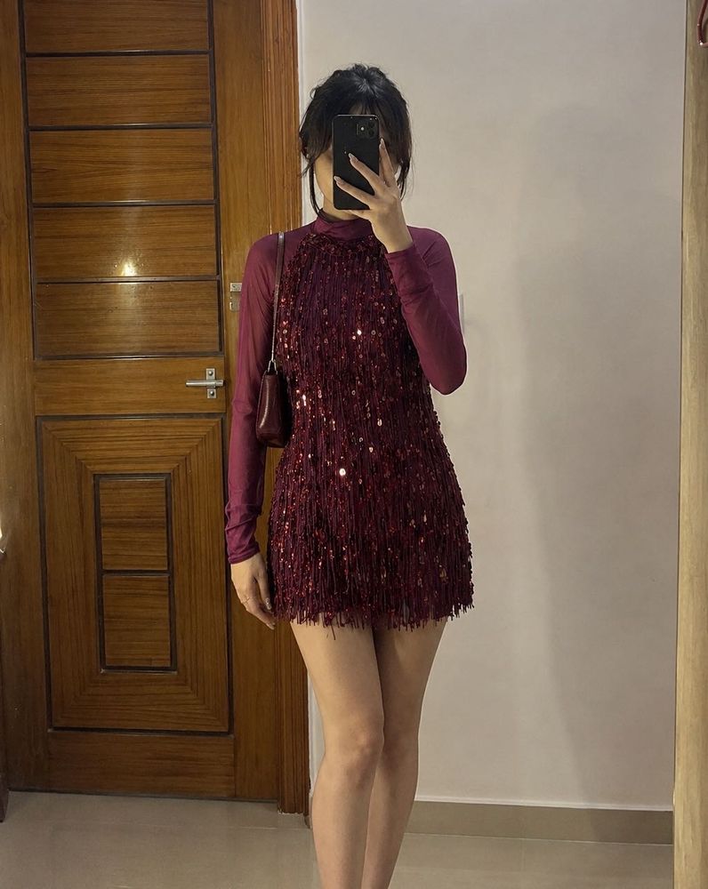 Sparkly Sequin Tassel Mini Dress