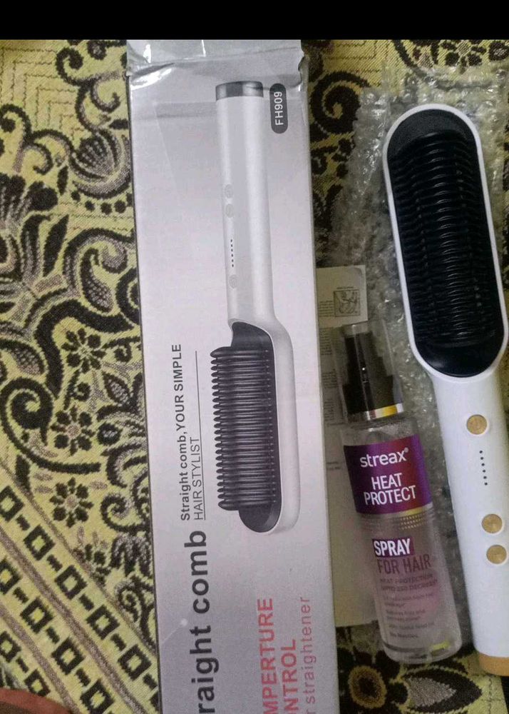 Hair Straightener Comb &amp; Heat Protectant