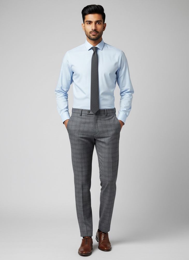 Men's Grey Plaid Dress Pants