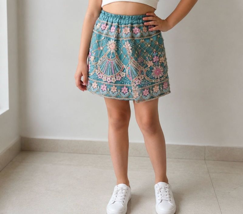 Embroidered Skirt with Crop Top