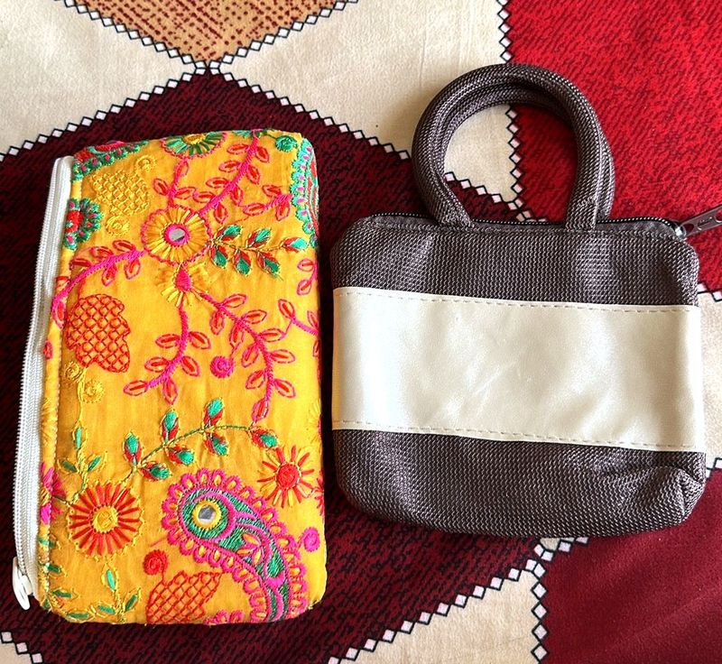 Embroidered &amp; Mini Handbag Set