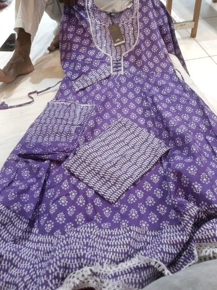 Purple Block Print Kurta Set